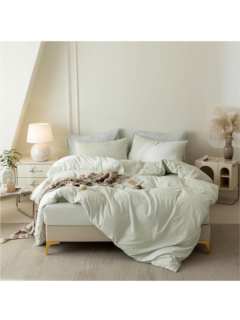 Vintage light Green Cotton duvet cover Set